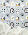Cobija Doble Faz Animales selva gris
