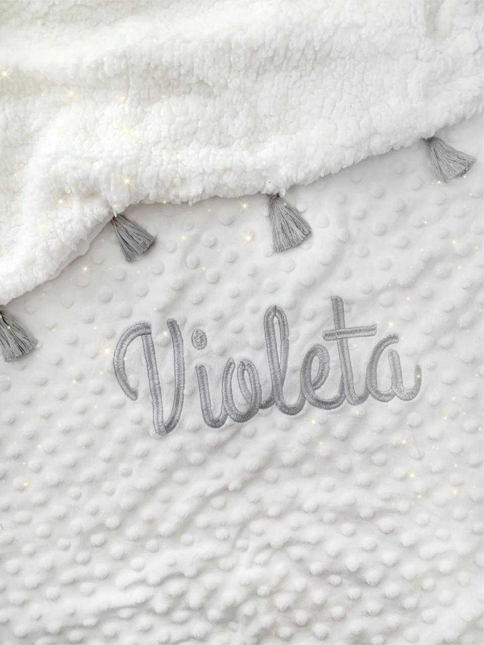 Cobija Marfil Doble Faz Burbujas con Flecos Gris