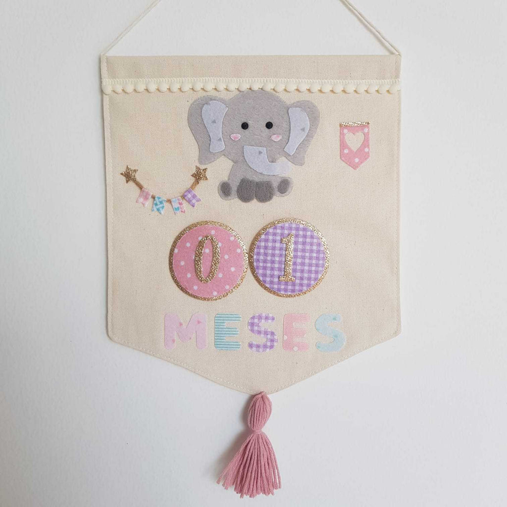 Banderin Cumplemes Niña Elefante.